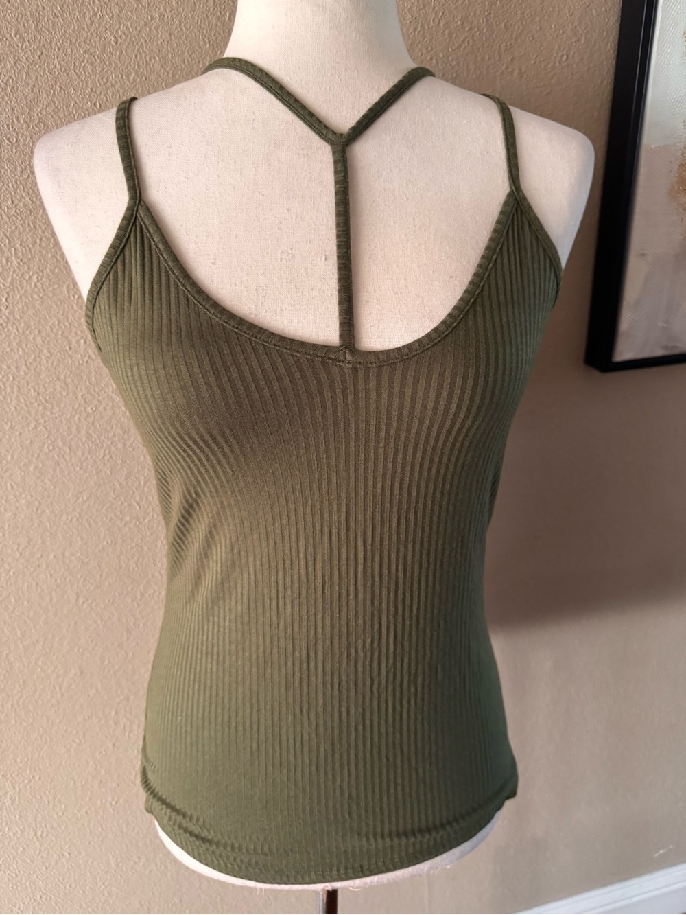 Iris Basic Olive Ribbed Strappy Tank - Picture 11 of 11